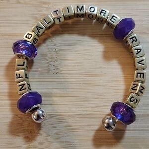 Hand Crafted NFL Ravens Cuff Bracelet Gold Purple Baltimore Football Jewelry